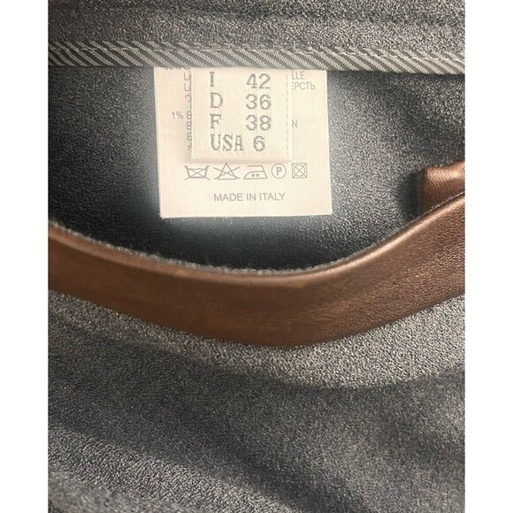 Brunello Cucinelli Gray Wool Straight Leg Leather Trim Trousers 38 US 6 Career - Picture 7 of 8